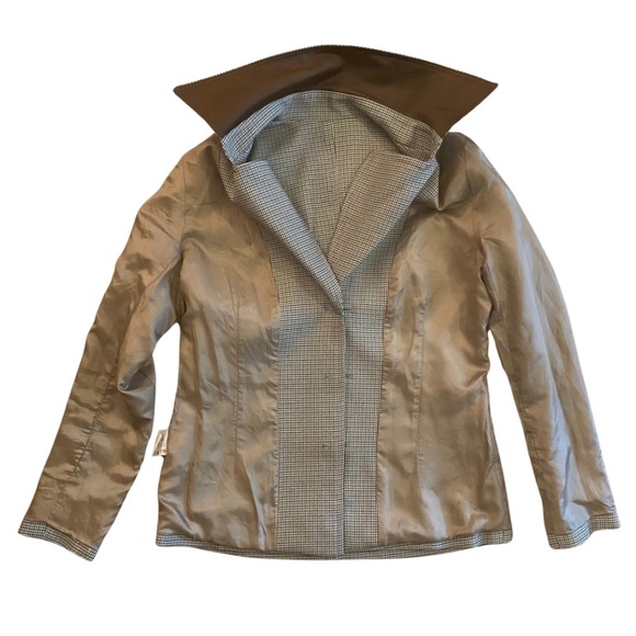 Vintage Green/Brown/White Houndstooth Print Button Down Skirt Suit (Small/Med) - Picture 5 of 12